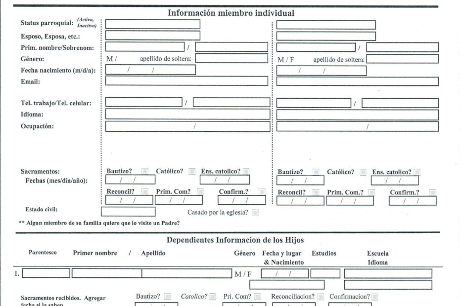 Parish Registration Forms Our Lady Of Guadalupe Parish