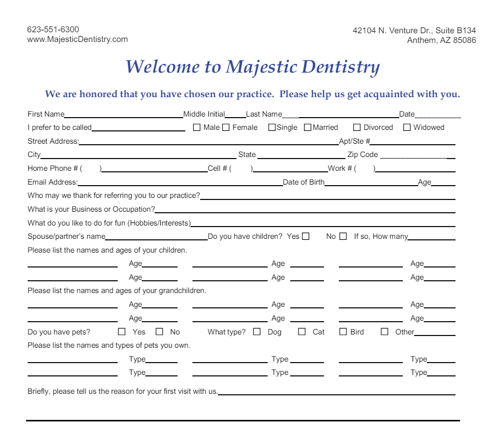 Patient Forms Majestic Dentistry