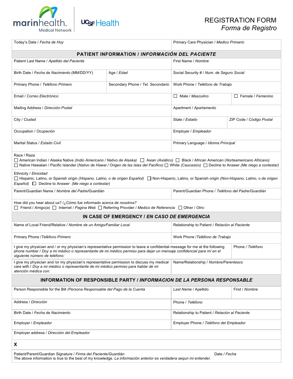 Patient Registration Form Fill Out Sign Online And Download PDF English Spanish Templateroller