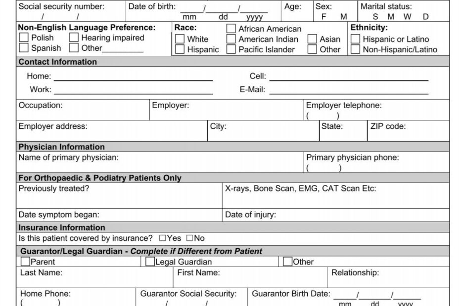 Patient Registration Form Medical Specialists