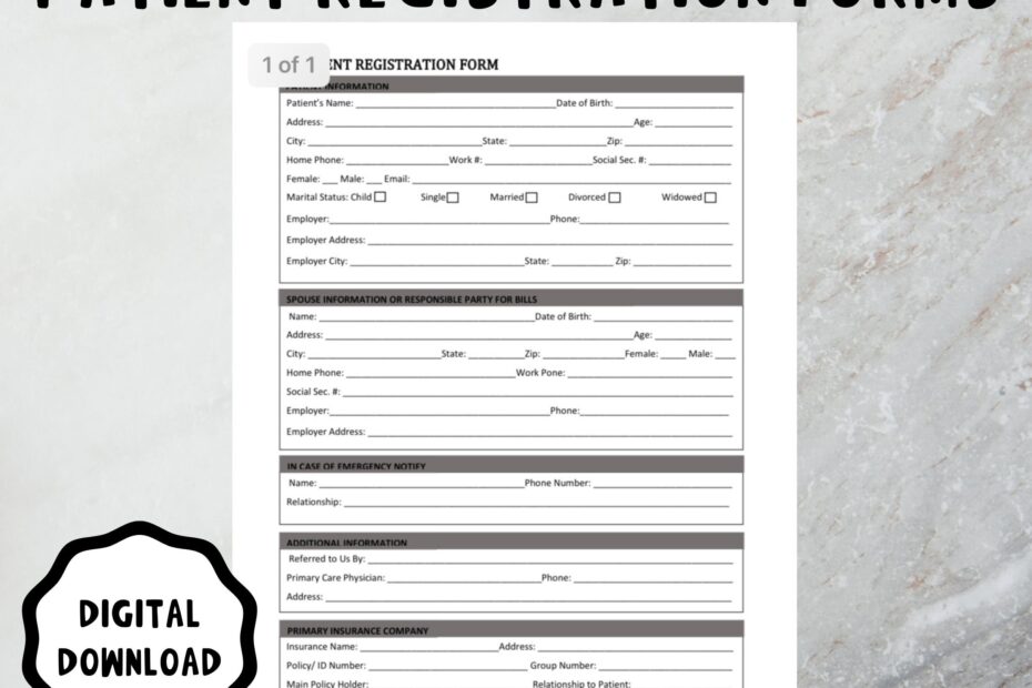 Patient Registration Form Template Word Editable Printable