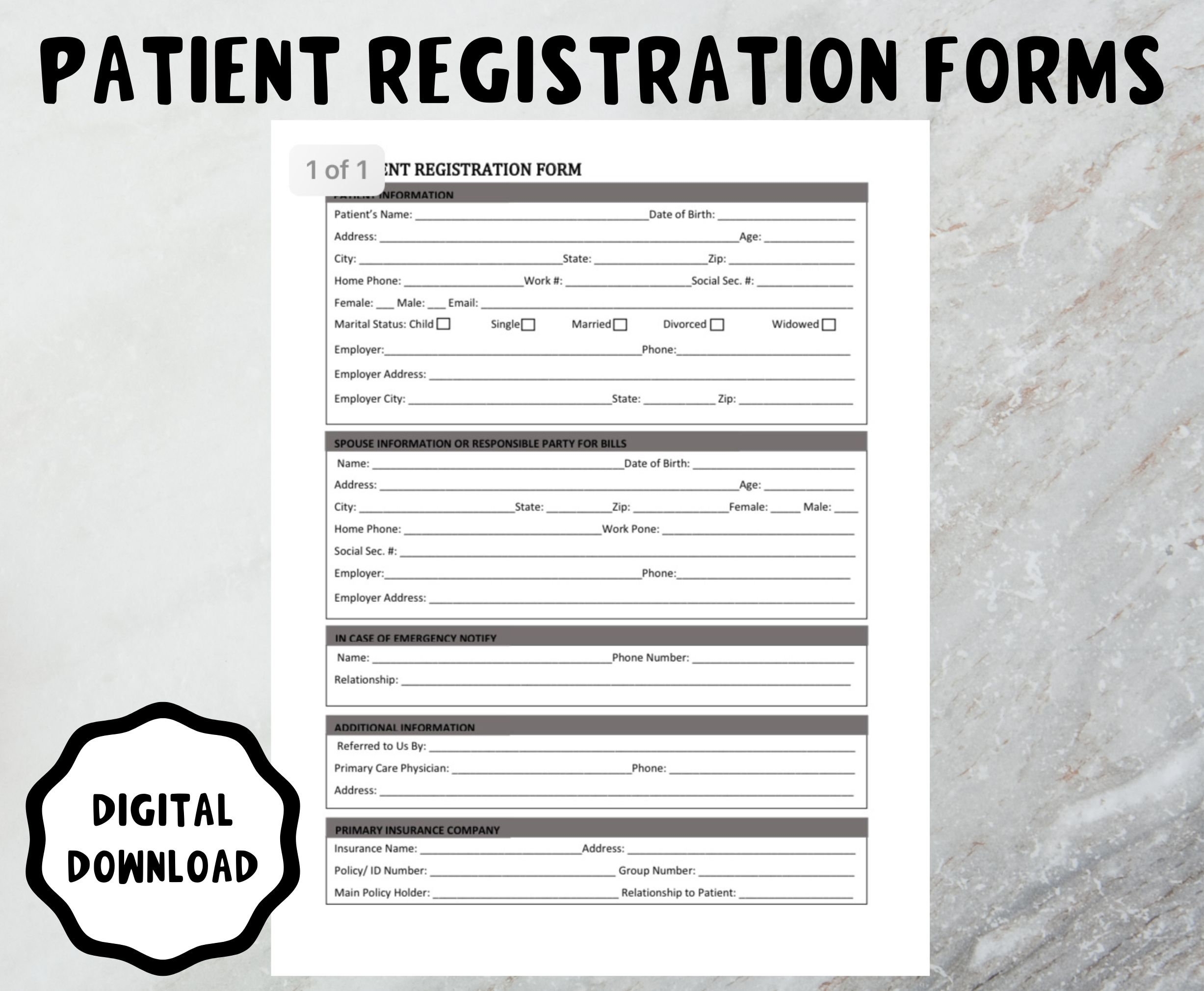 Patient Registration Form Template Word Editable Printable 