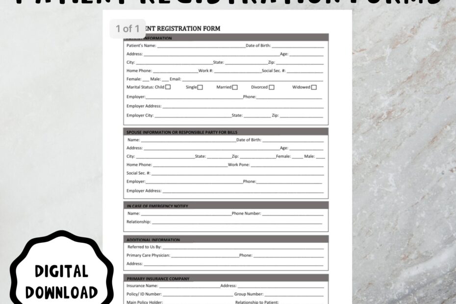 Patient Registration Form Template Word Editable Printable