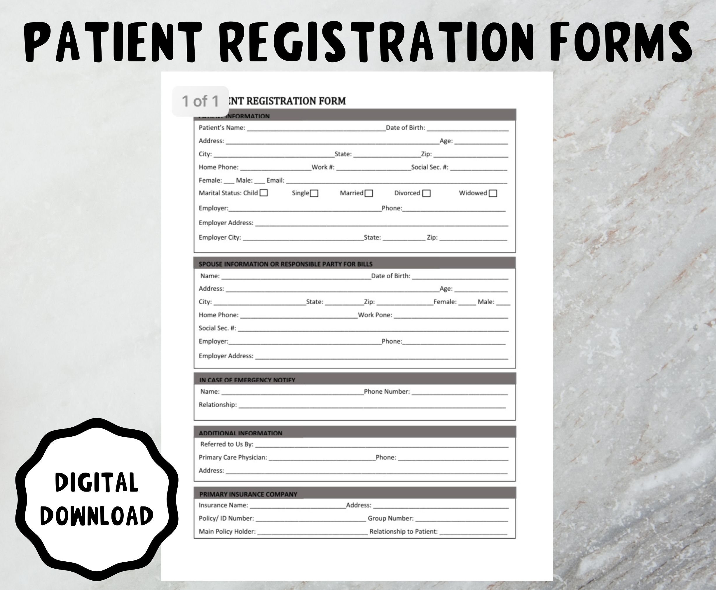 Patient Registration Form Template Word Editable Printable 