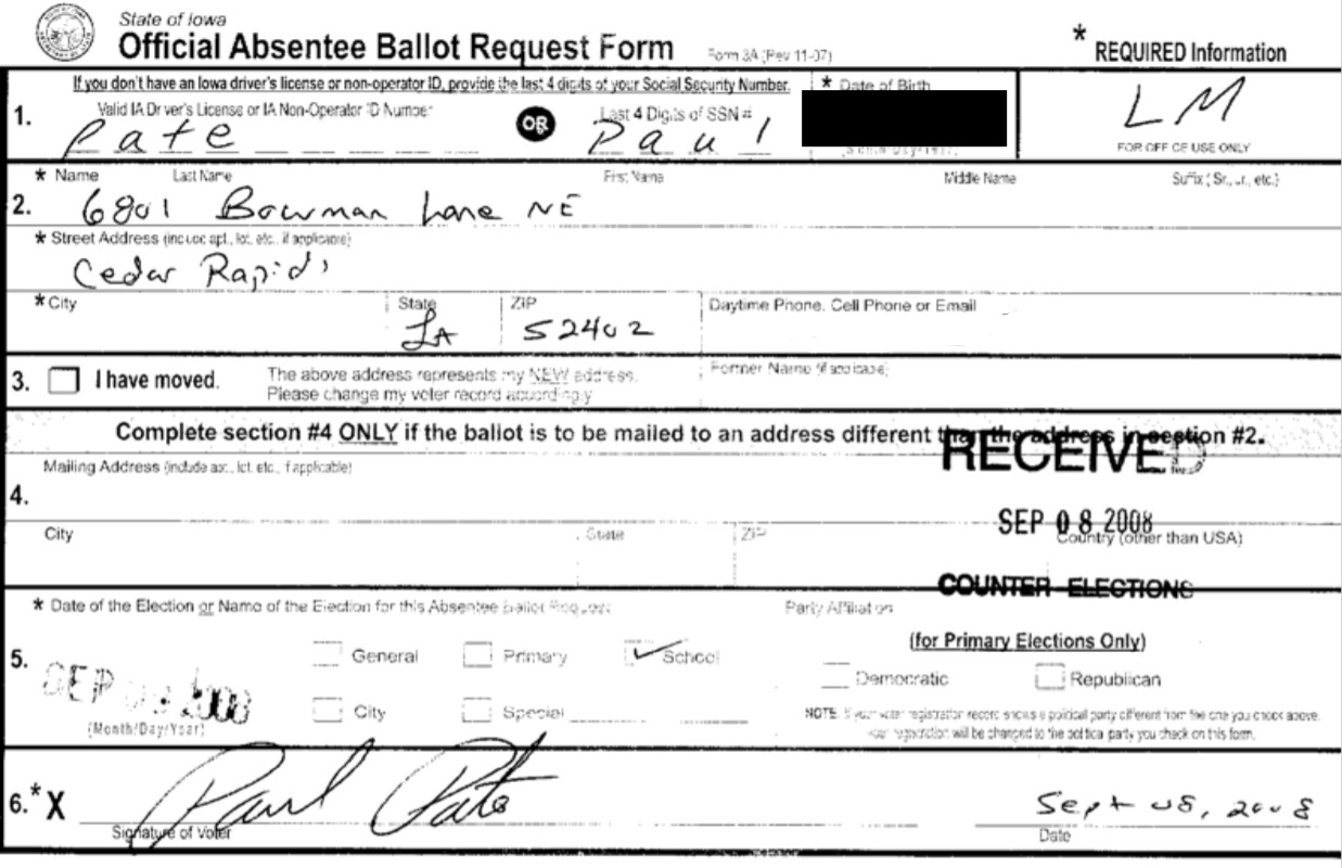 Paul Pate s Personal Absentee Ballot Requests Marked By Errors Iowa Capital Dispatch