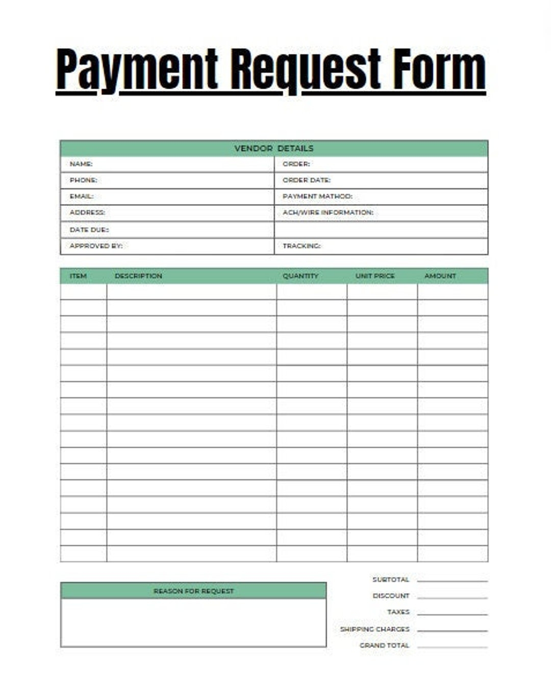Payment Request Form Fillable U0026 Printable PDF Etsy