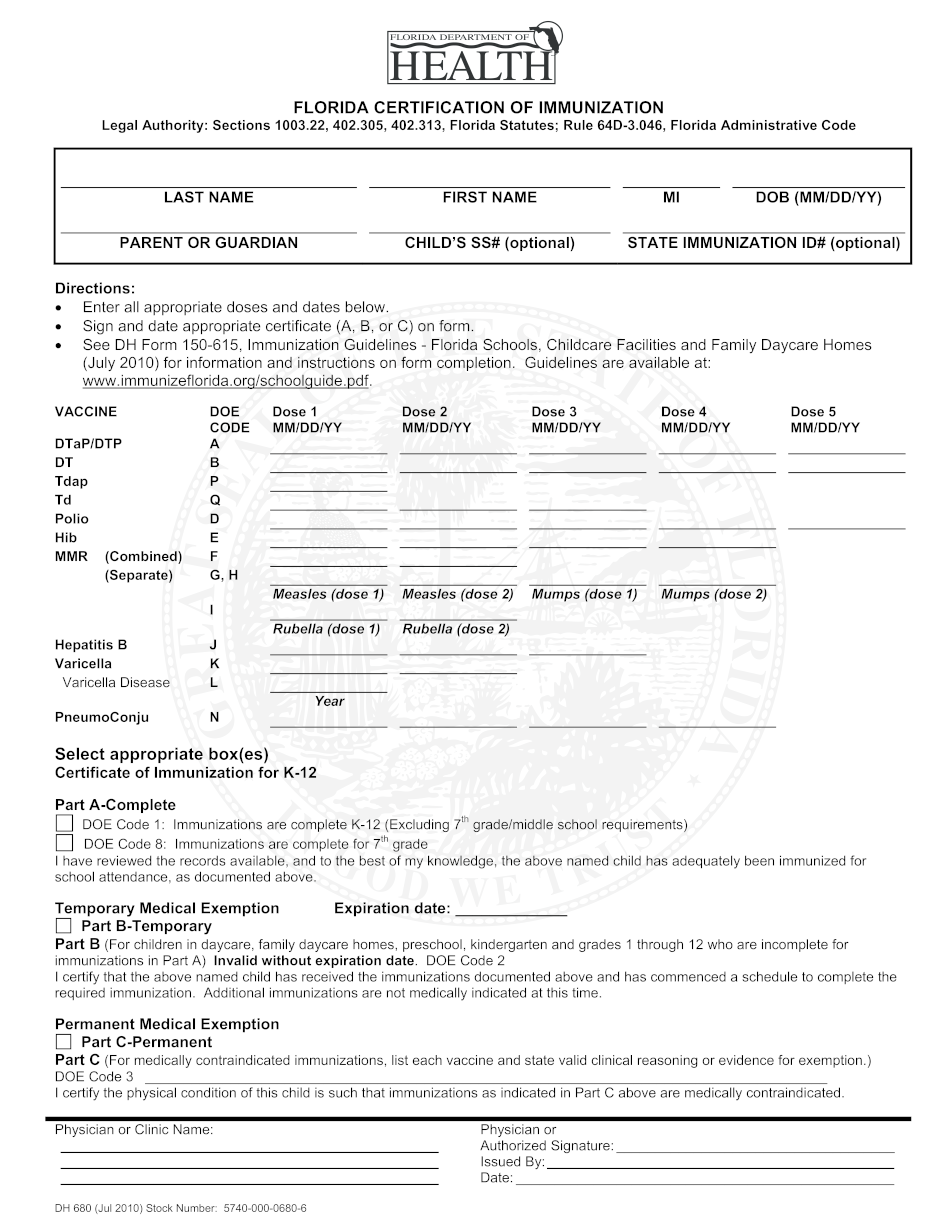 Pdf Florida Dh 680 Form Printable Printable Templates