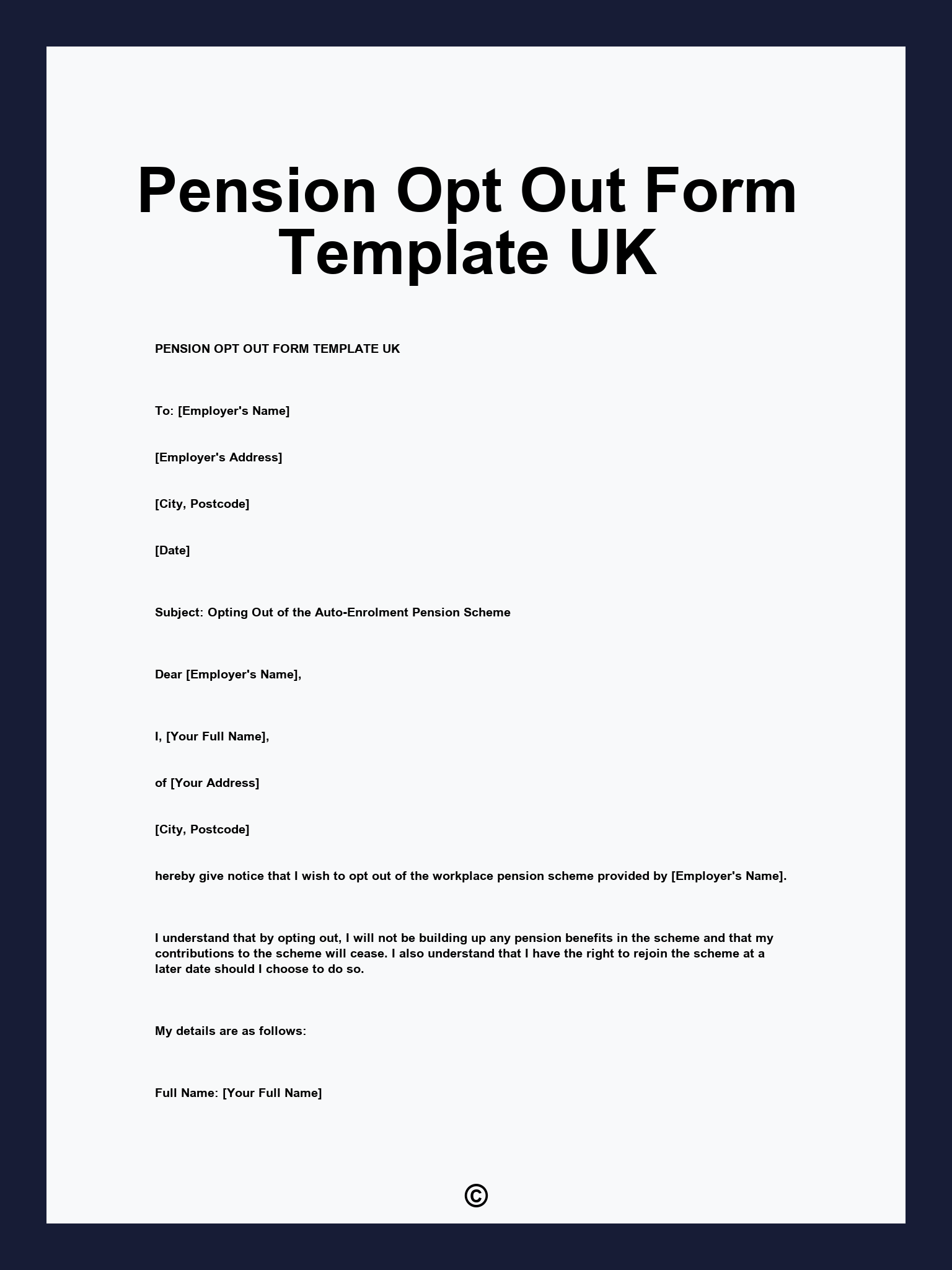 Pension Opt Out Form Template UK