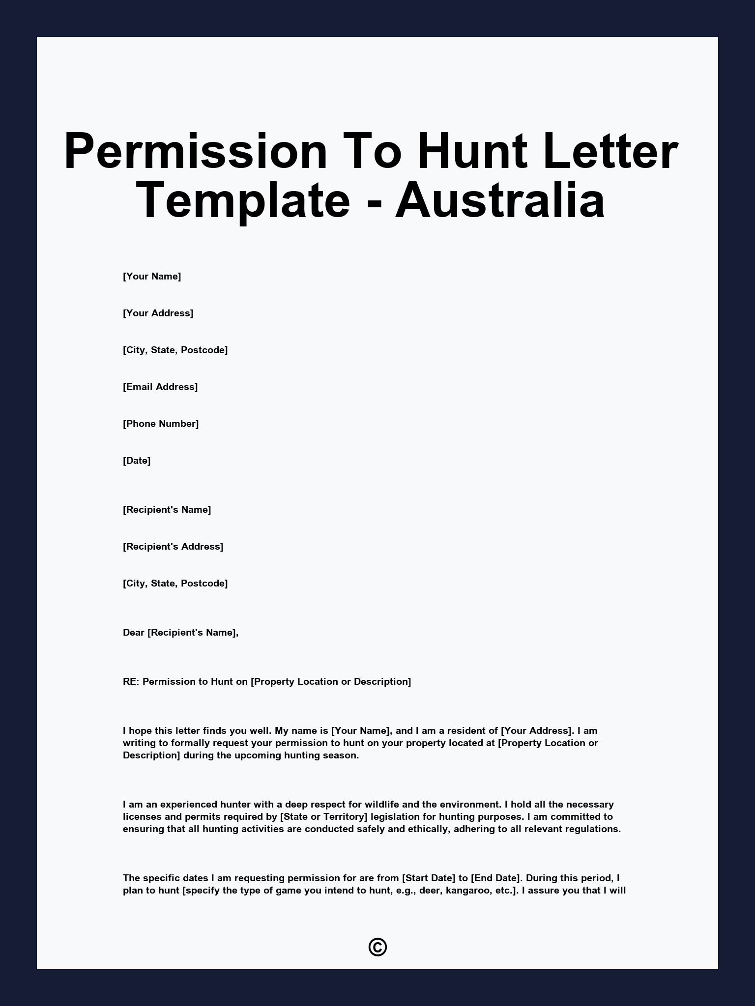 Permission To Hunt Letter Template Australia