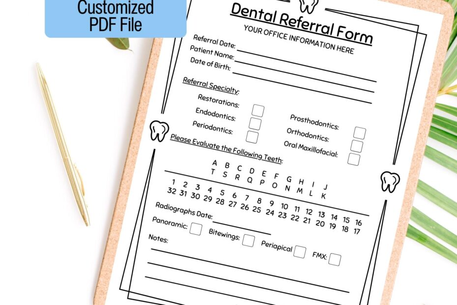 Personalized Dental Referral Form For Dental Office Form New Dentist Pediatric Dentist Orthodontist Periodontist Endodontist Printable PDF Etsy