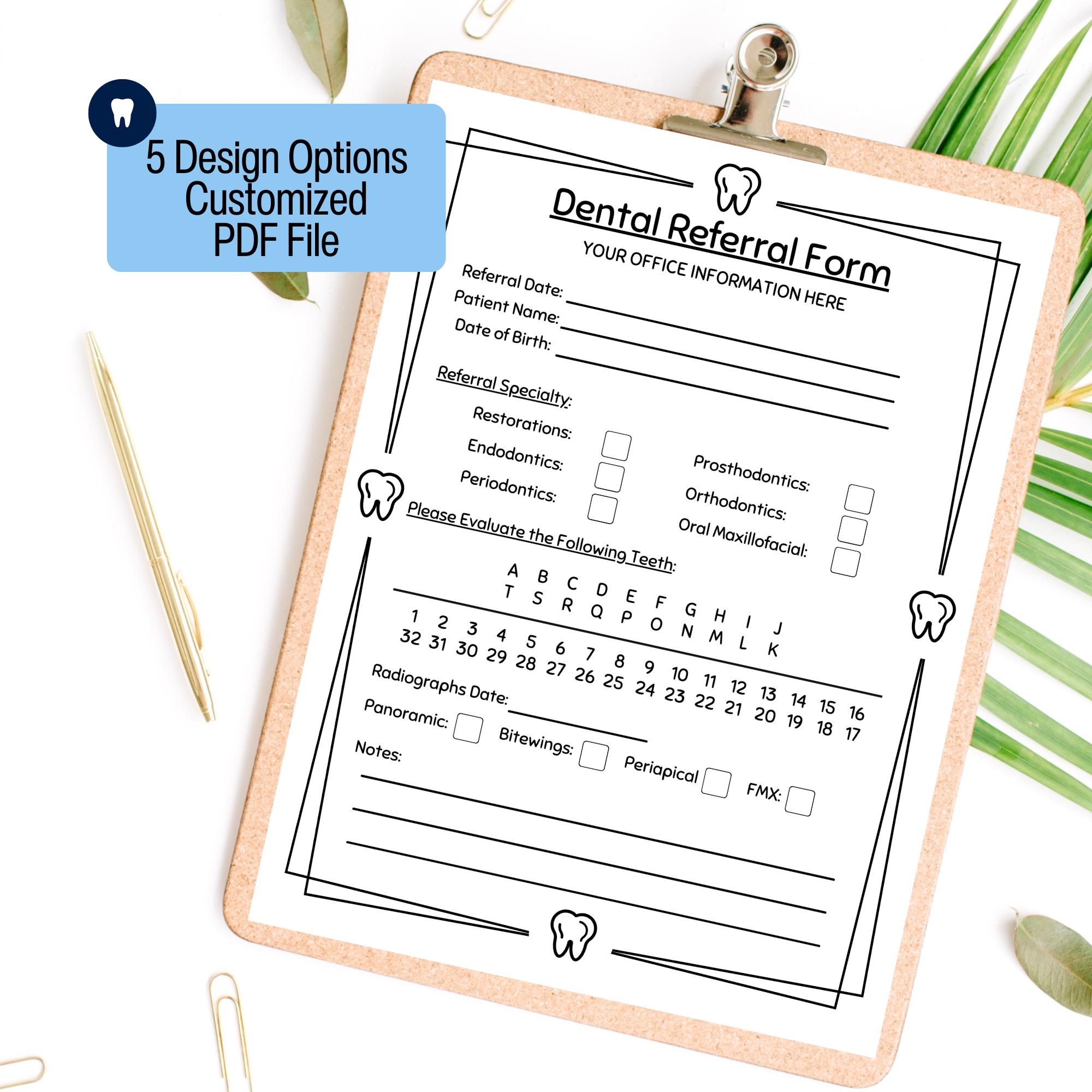 Personalized Dental Referral Form For Dental Office Form New Dentist Pediatric Dentist Orthodontist Periodontist Endodontist Printable PDF Etsy