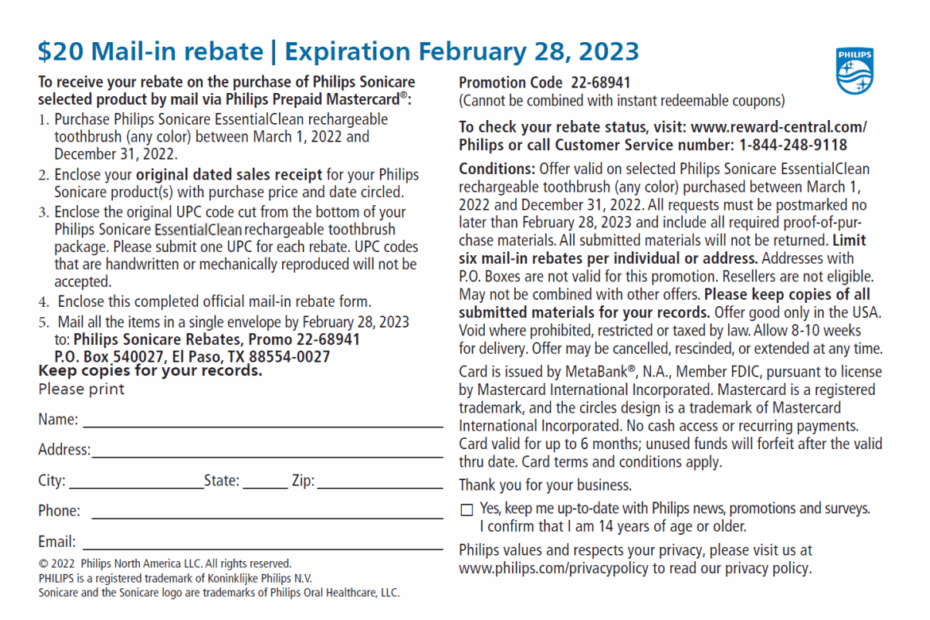 Philips Sonicare Rebate Form 2023