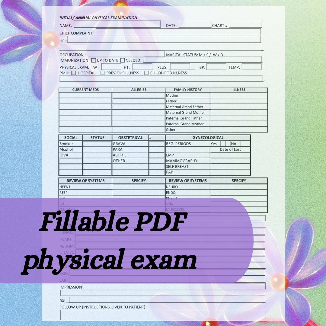 Physical Exam Form Fillable PDF Annual Physical Examination Printable Instant Download Medical Doctor s Office PDF New Client Form Etsy UK