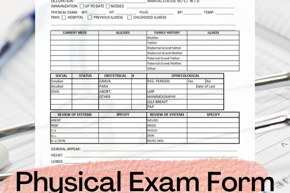 Physical Exam Form Template Initial Annual Physical Examination Printable Editable Instant Download Medical Doctor s Office Excel Etsy