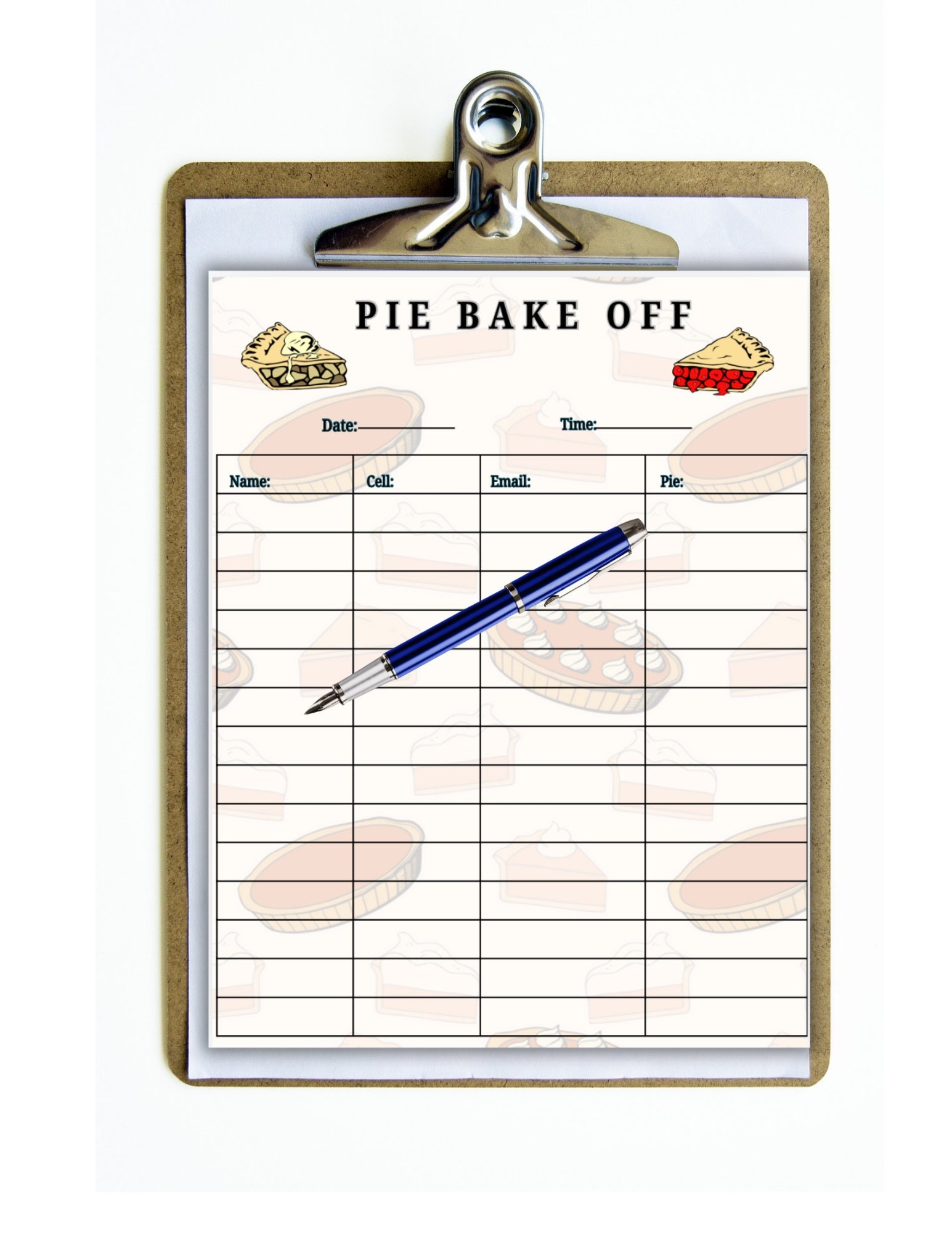 Pie Contestant Sign Up Sheet Pie Baking Contest pie Contest Kit 
