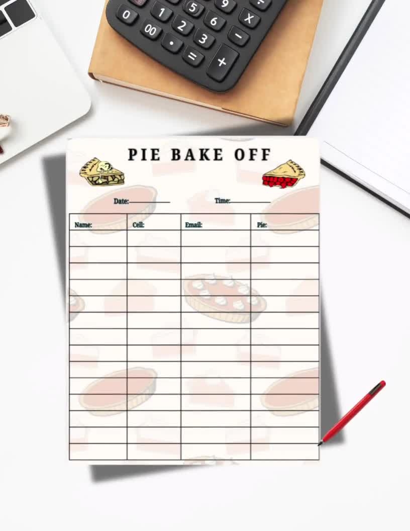 Pie Contestant Sign Up Sheet Pie Baking Contest pie Contest Kit 