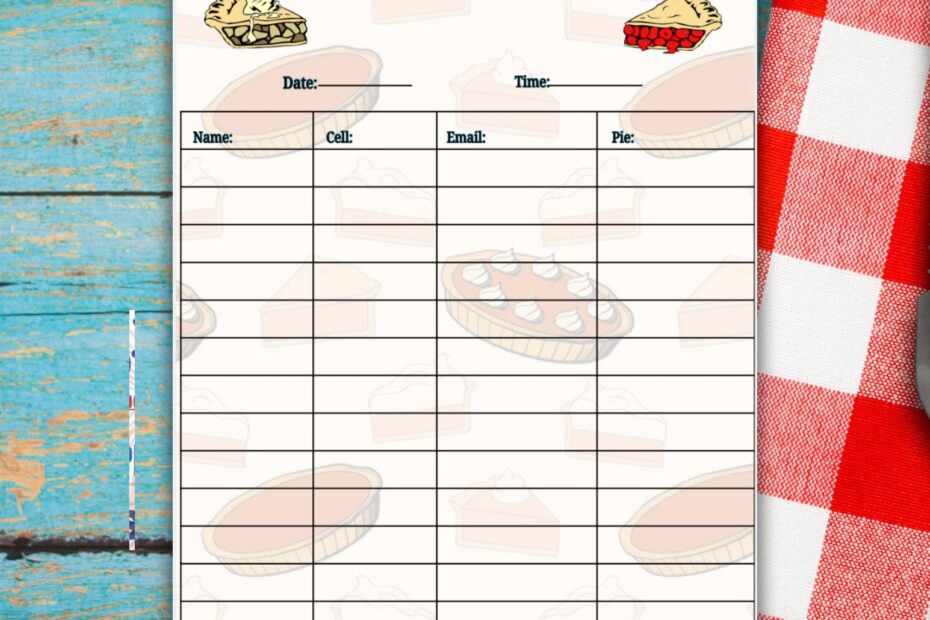 Pie Contestant Sign Up Sheet Pie Baking Contest pie Contest Kit