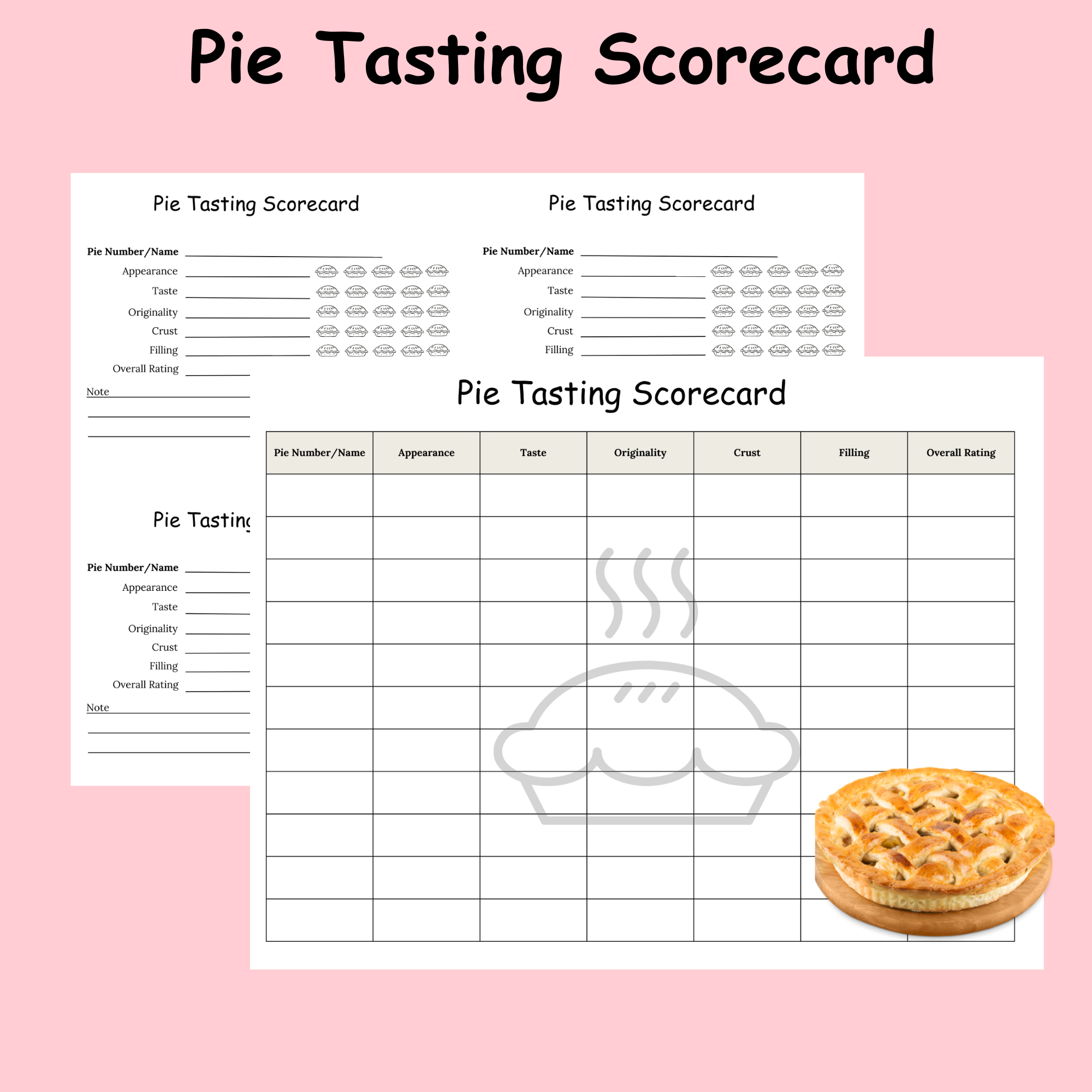 Pie Tasting Scorecard Pie Contest Pie Competition