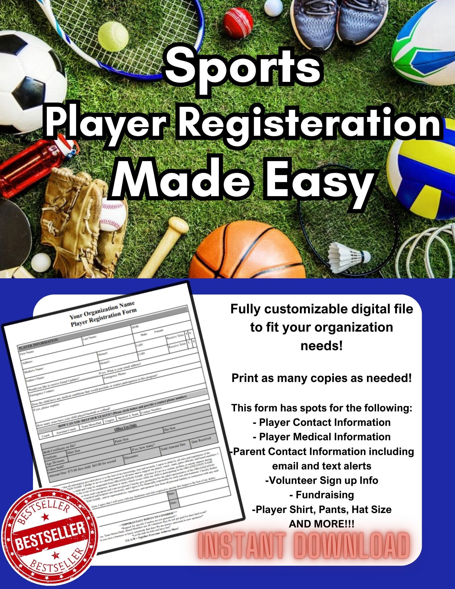 Player Registration Form Template Baseball Softball Cheer 