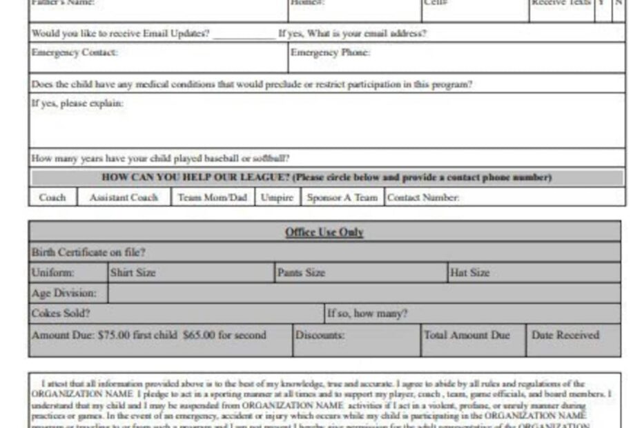 Player Registration Sign up Template baseball Basketball Football Softball Cheerleading Track Soccer Wrestling Sports Signup Etsy