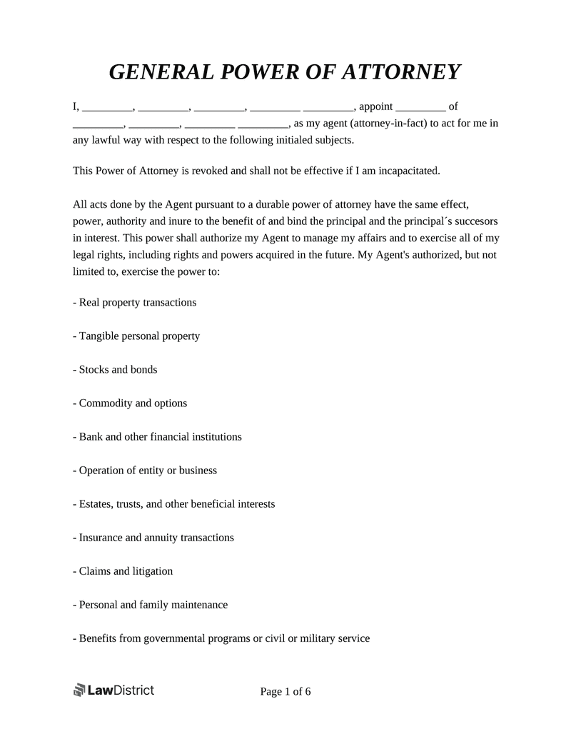 Power Of Attorney Form POA Template For Every State LawDistrict