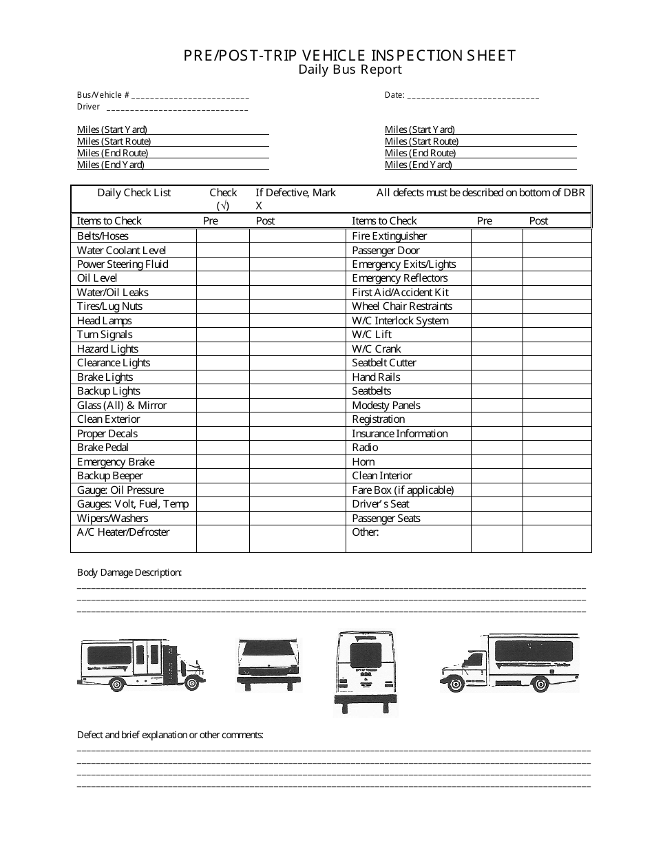 Pre Post trip Vehicle Inspection Sheet Fill Out Sign Online And 