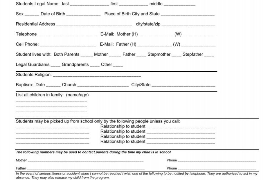 Preschool Pre Registration Form