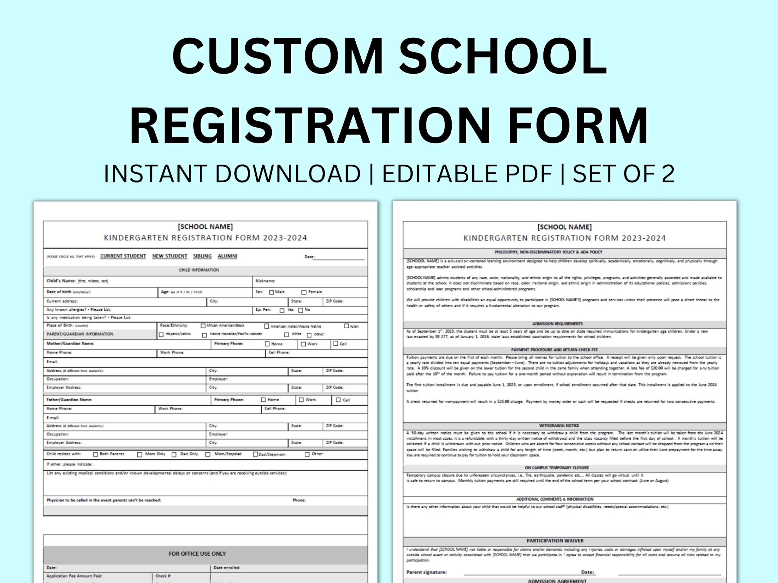 Preschool Registration Form Etsy