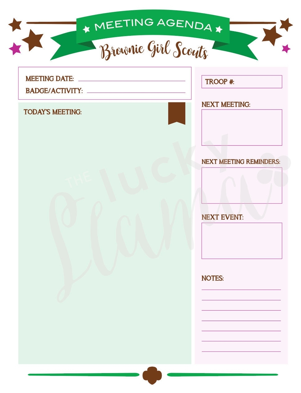 Printable Brownie Girl Scout Meeting Agenda Editable And Non editable Version Included 