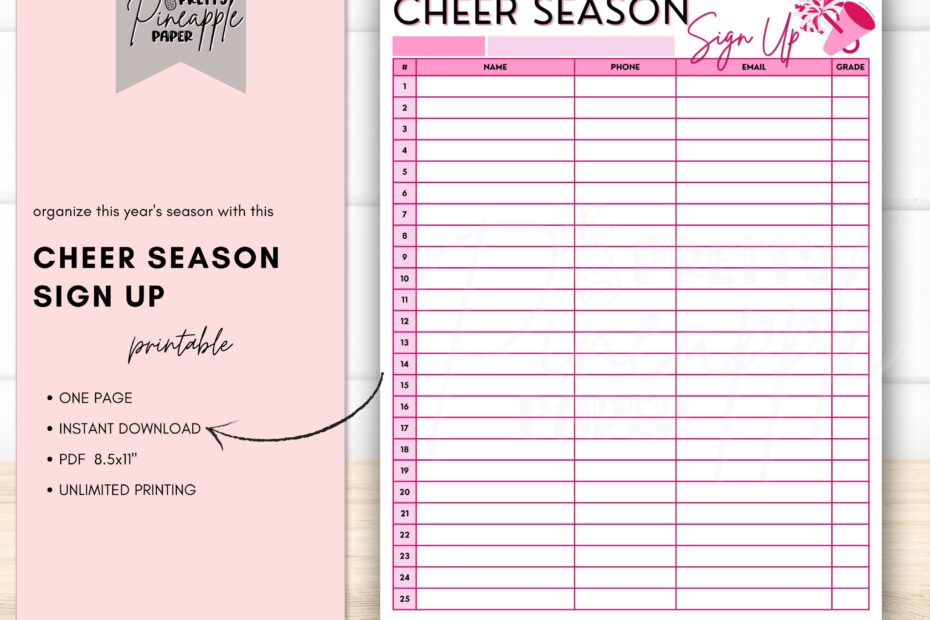Printable Cheer Season Sign Up Sheet Instant Download Template Cheerleader Try Out Registration Sports School Cheer Squad Etsy