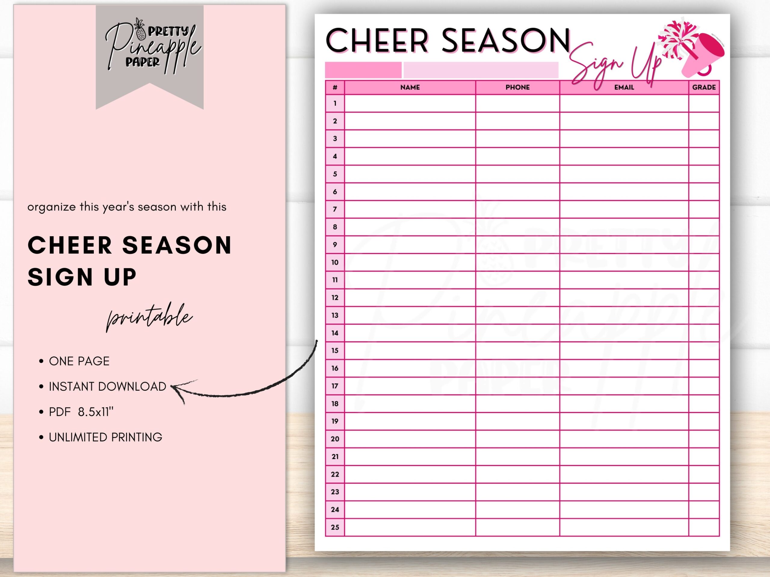 Printable Cheer Season Sign Up Sheet Instant Download Template Cheerleader Try Out Registration Sports School Cheer Squad Etsy