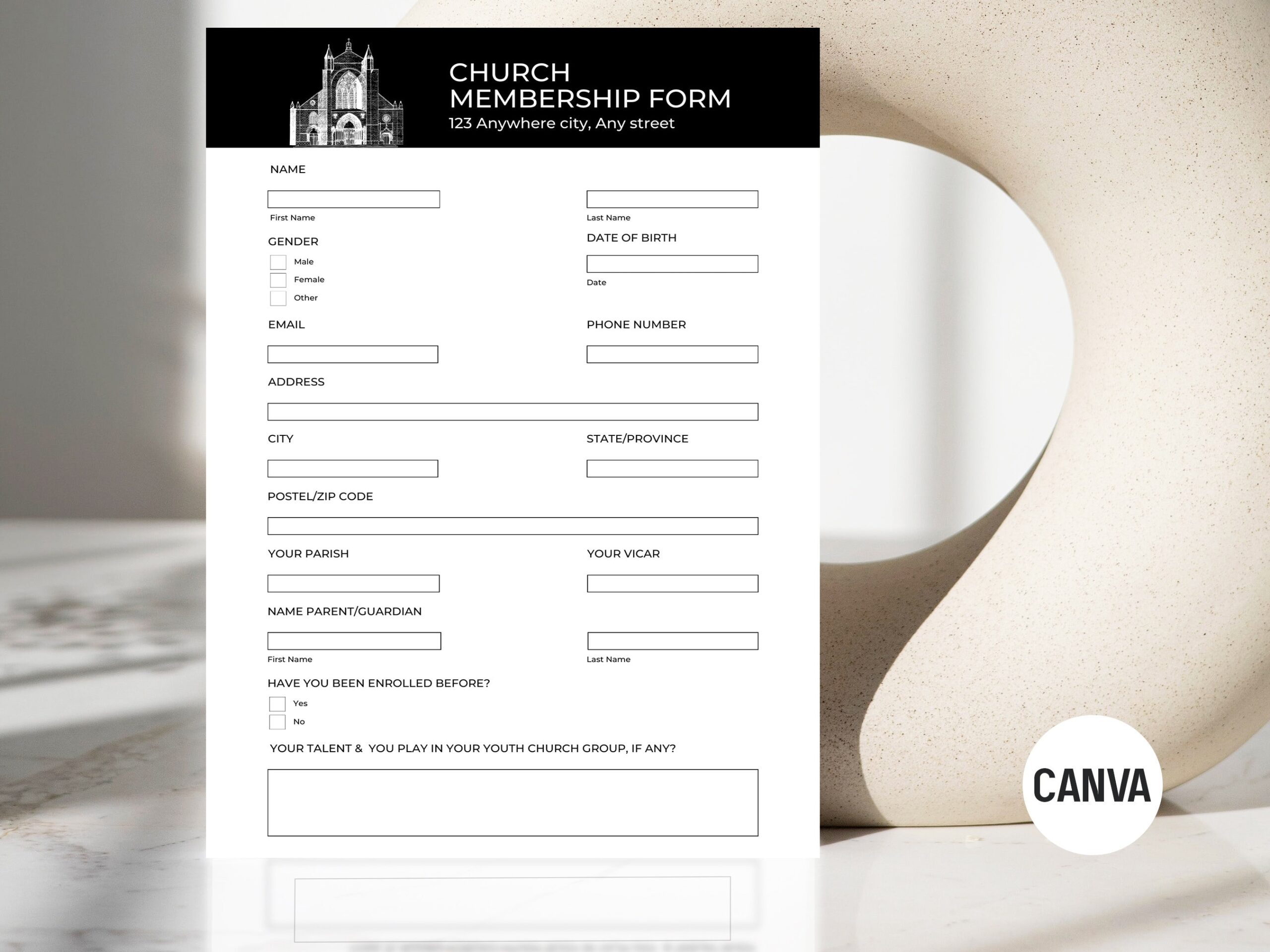 Printable Church Membership Form Editable Church Membership Form 
