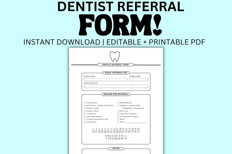 Printable Dental Patient Referral Form Editable PDF Template 8 5x11 Etsy