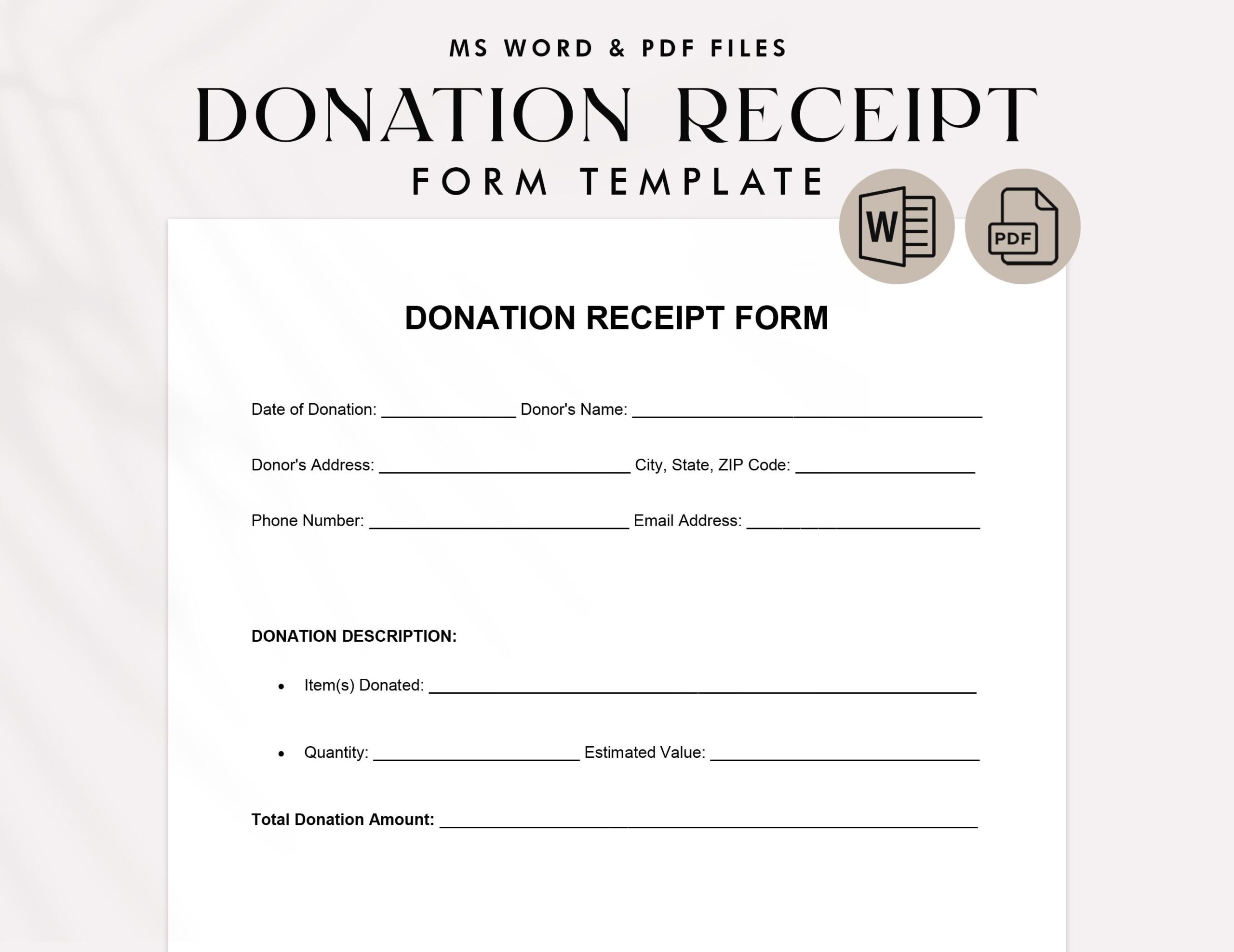 Printable Donation Receipt Template Charity U0026 Nonprofit Form PDF U0026 Word Etsy