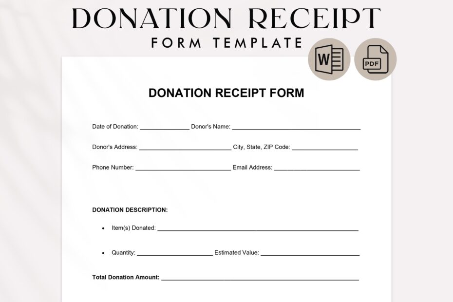 Printable Donation Receipt Template Charity U0026 Nonprofit Form PDF U0026 Word Etsy