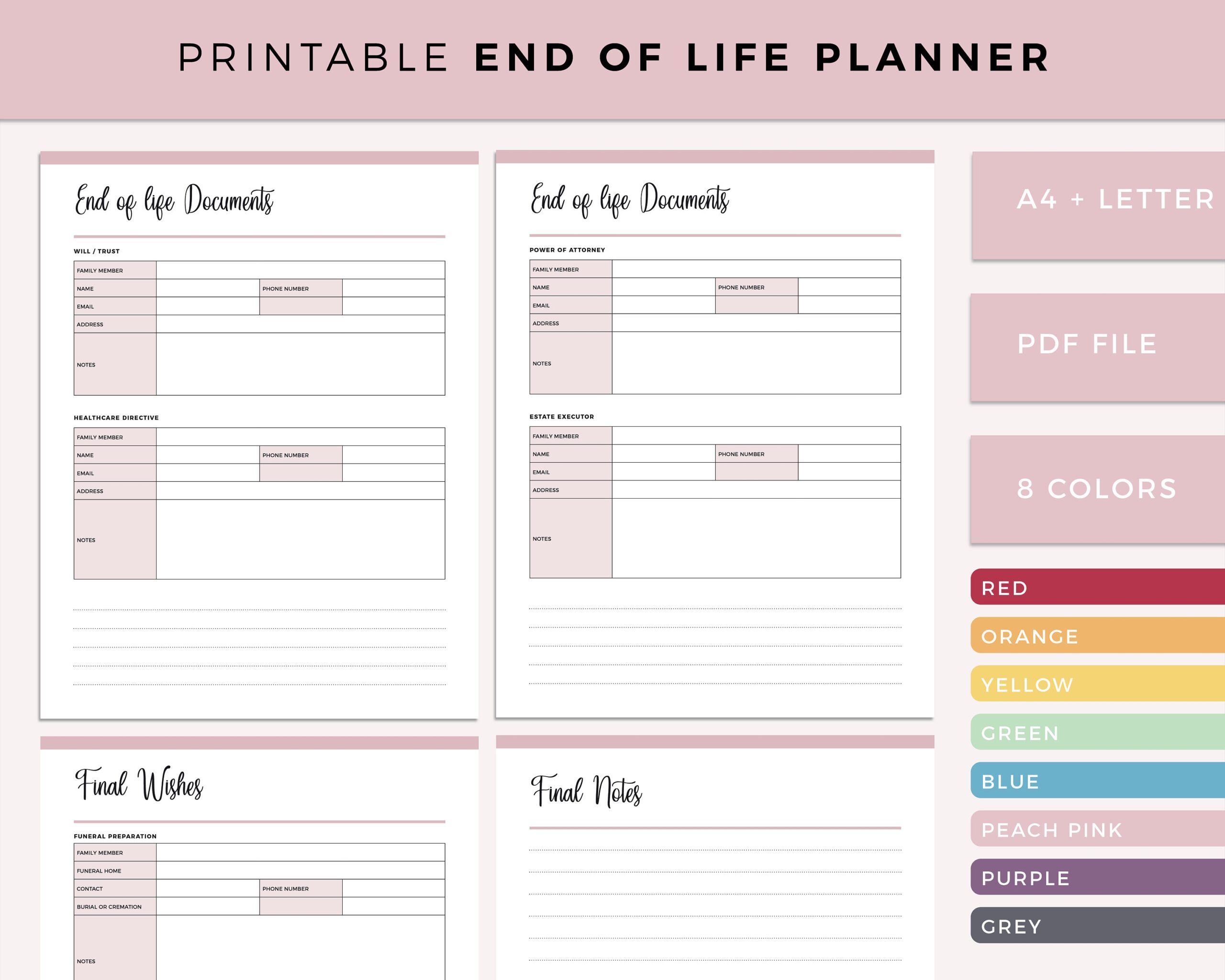 Printable End Of Life Planner Emergency Binder Documents Estate 