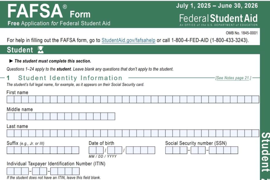 Printable FAFSA Application
