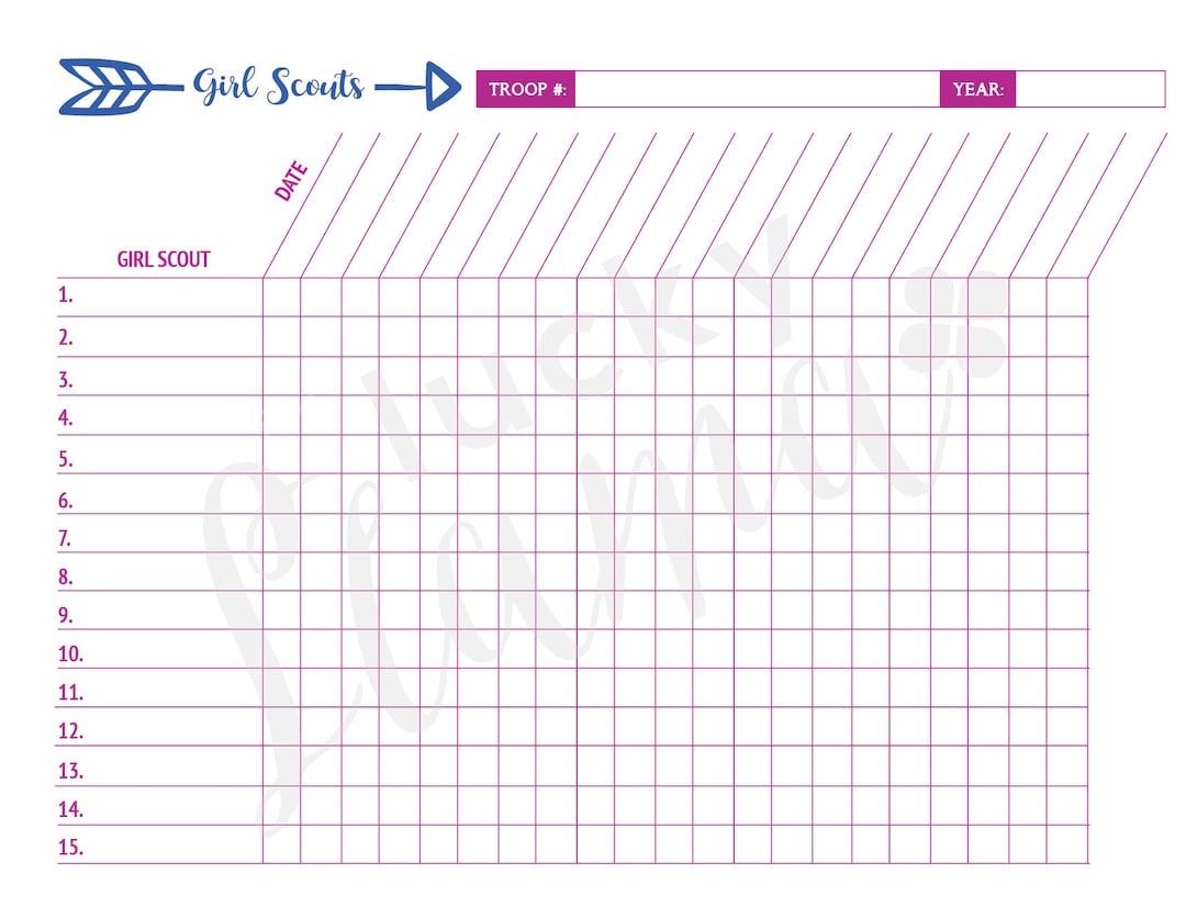 Printable Girl Scout Attendance Sheet Etsy