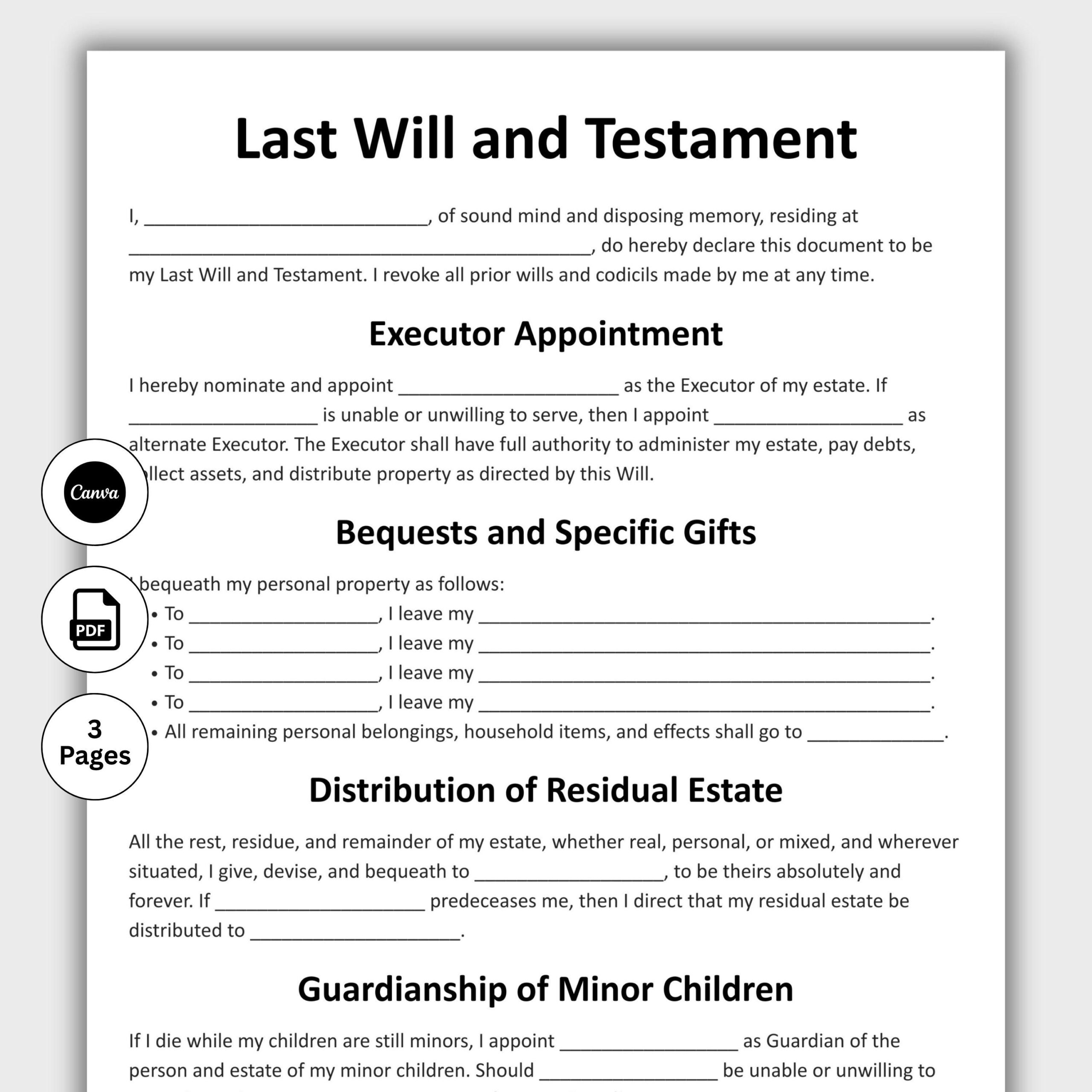 Printable Last Will In Testament Etsy UK