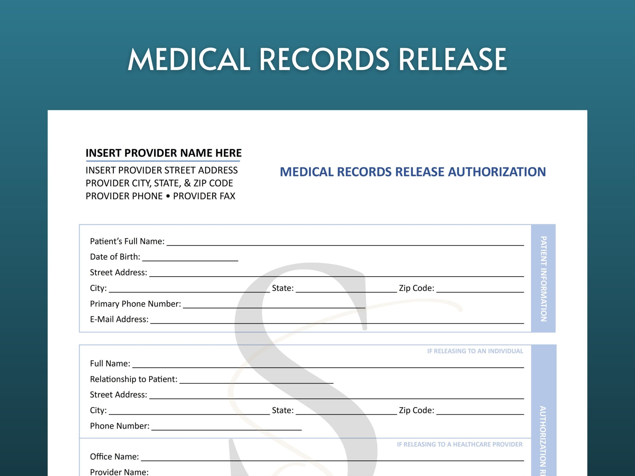 Printable Medical Records Release Authorization Digital Download Medical Records Medical Office Form Template Release Of Information Form Etsy Ireland