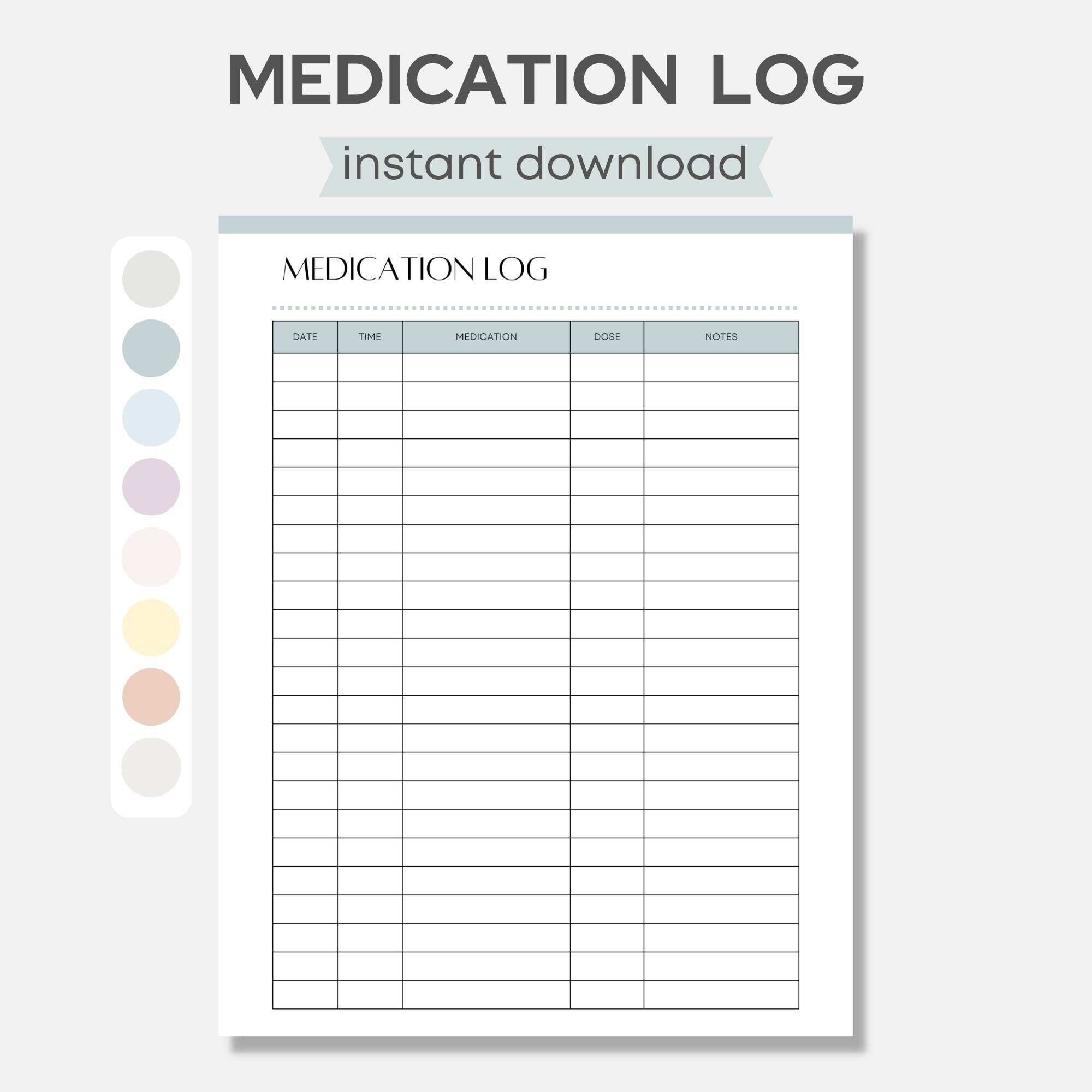 Printable Medication Log Medicine Tracker List Daily Medication Given Tracker Medication Chart Checklist Treatment Administration Record Etsy