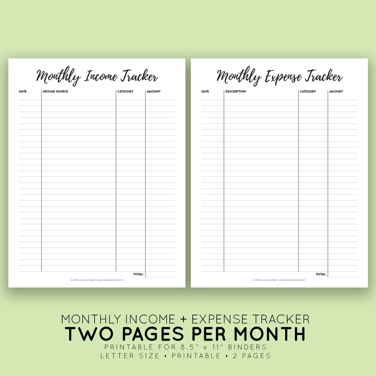 Printable Monthly Income Expense Tracker
