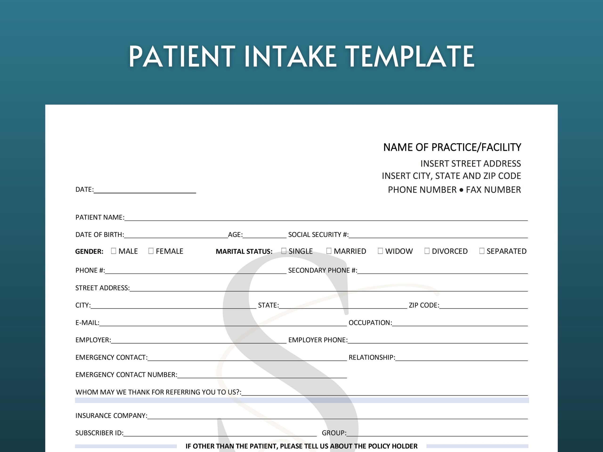 Printable New Patient Intake Form Digital Download Patient Registration Form Instant Download Editable Medical Office Forms And Templates Etsy Canada
