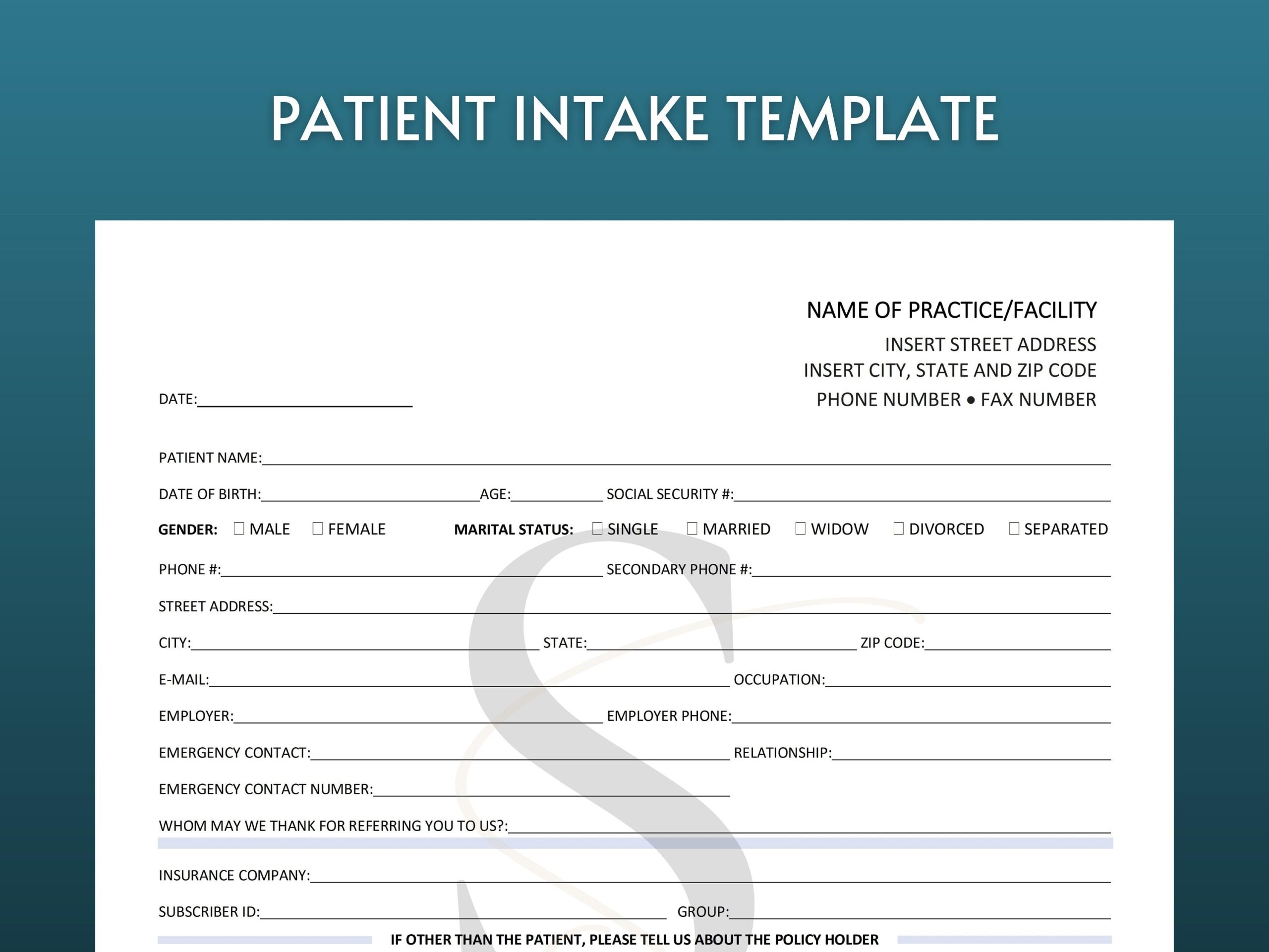 Printable New Patient Intake Form Digital Download Patient Registration Form Instant Download Editable Medical Office Forms And Templates Etsy Finland
