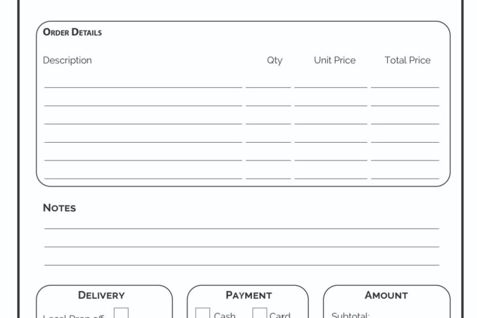 Printable Order Form Template 2 Options