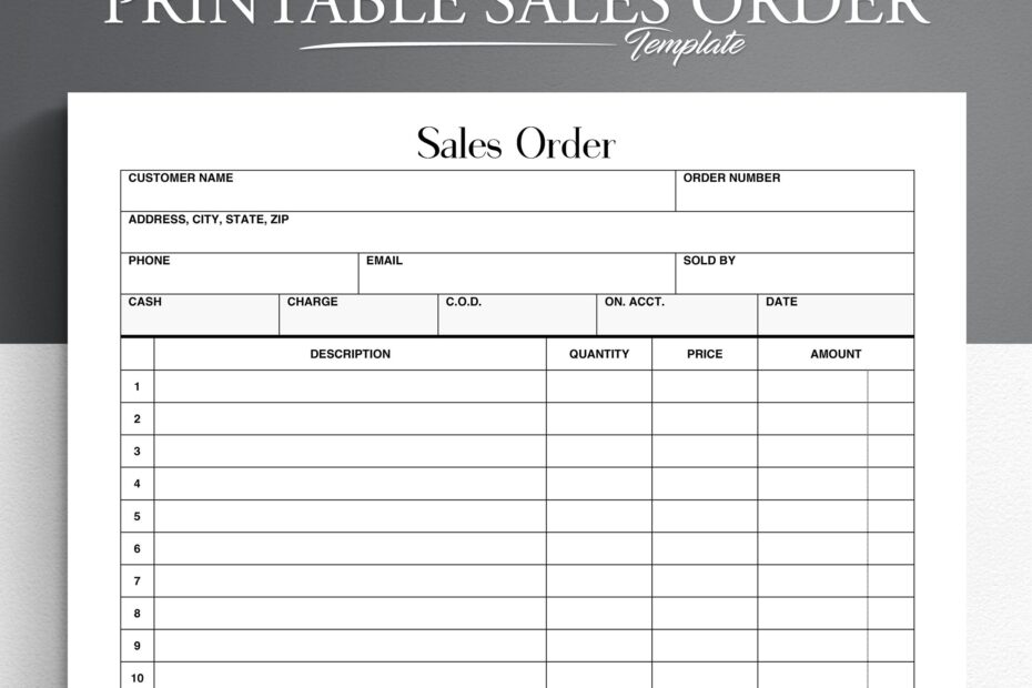 Printable Order Template Order Form Sales Order Template Small Business Order Form Etsy