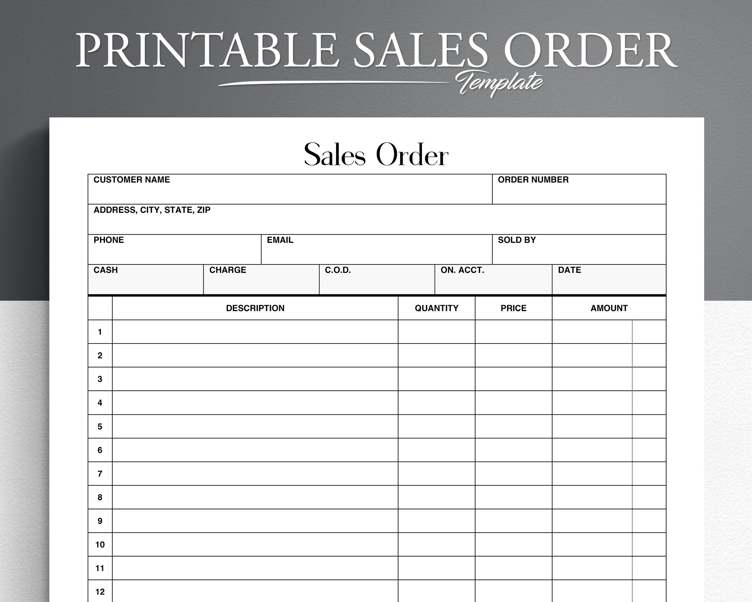 Printable Order Template Order Form Sales Order Template Small 