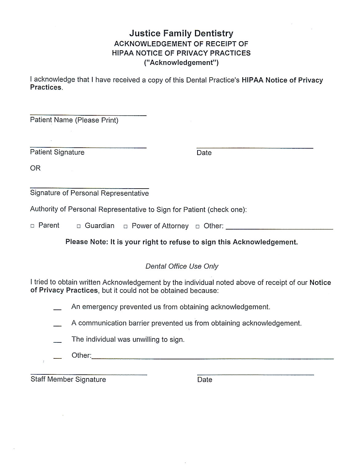 Printable Patient Forms Justice Family Dentistry