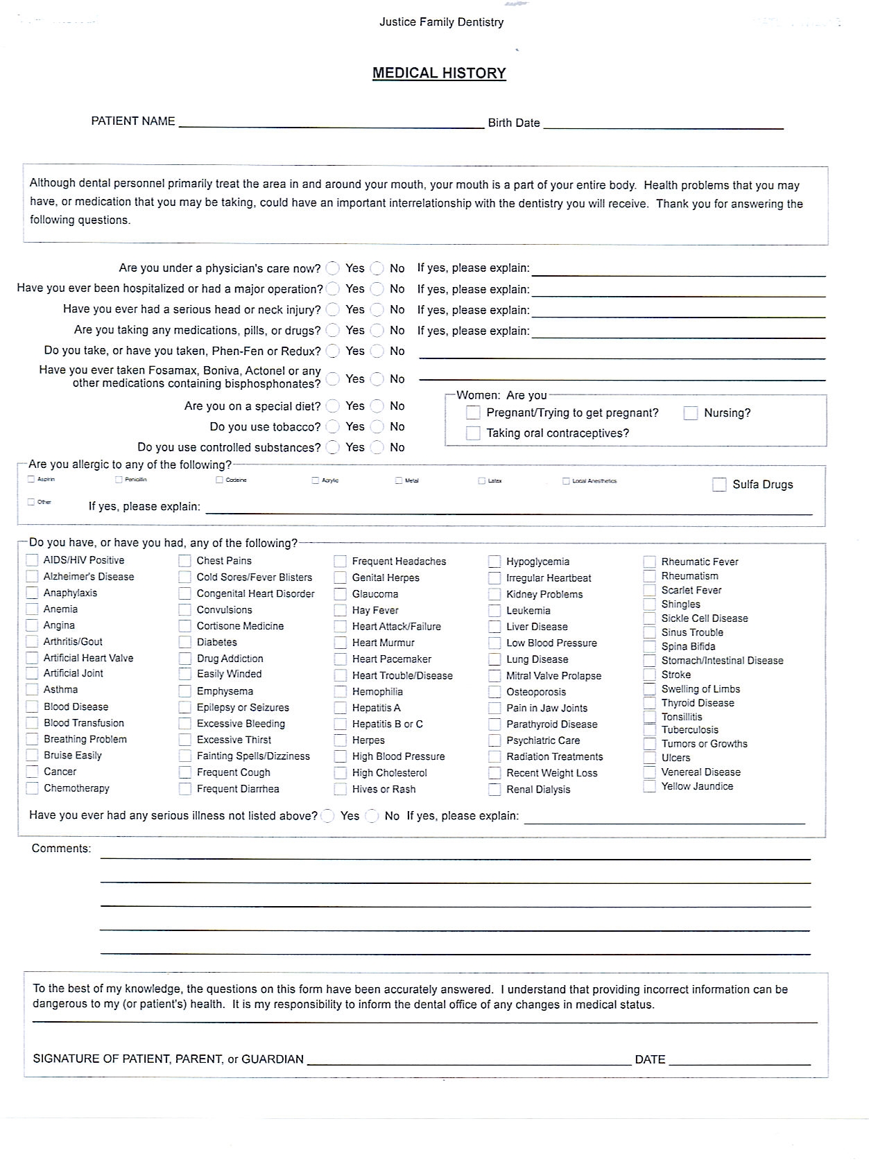 Printable Patient Forms Justice Family Dentistry