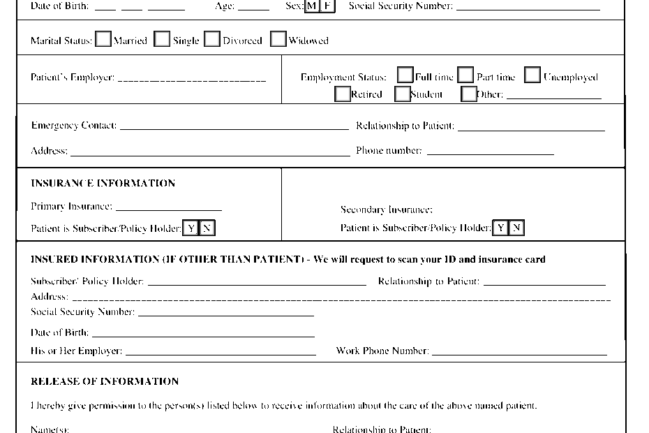 Printable Patient Registration Form Templates At Allbusinesstemplates